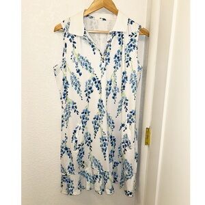 TAIL Activewear Nixie Collared Mini Dress Bluebells on White Active Dress SZ: L